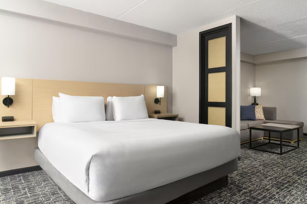 Edredones de plumas, escritorio, espacio para trabajar con computadora port&aacute;til, cortinas opacas (1)